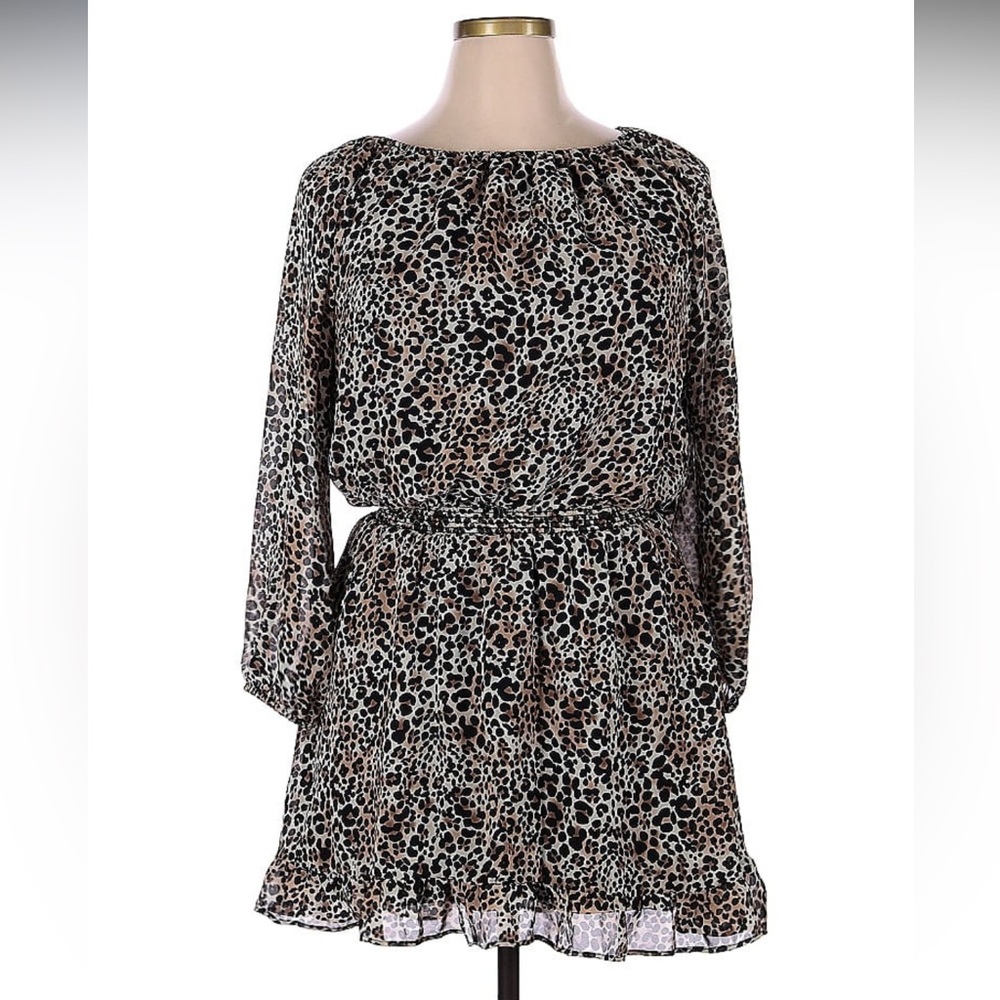 Show Me Your Mumu Dress Cheetah Long Sleeve Smocked Waist Off-The-Shoulder Lined